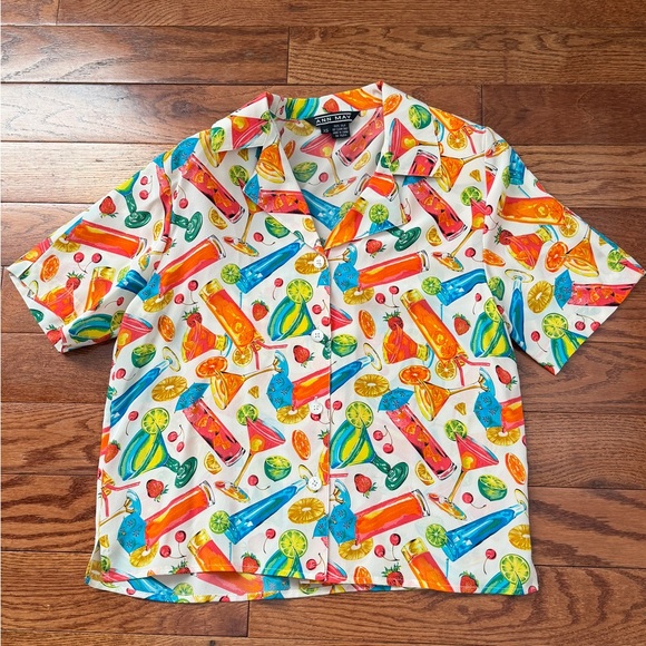 VTG 80s Ann May Silk Blouse Cocktail Button Up Short Sleeve Sz XS - Picture 10 of 11